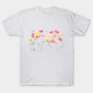 colorful poppies watercolor  horizontal T-Shirt